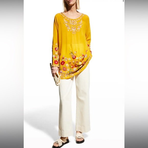 Johnny Was embroidered Edith Tunic yellow gold XL - Picture 2 of 14